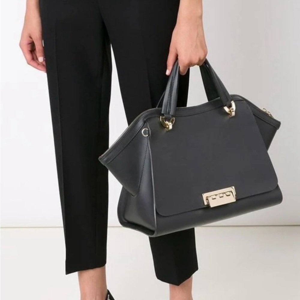 Zac Posen Eartha Iconic Double Handle Jumbo Crossbody in Charcoal w/ Defects